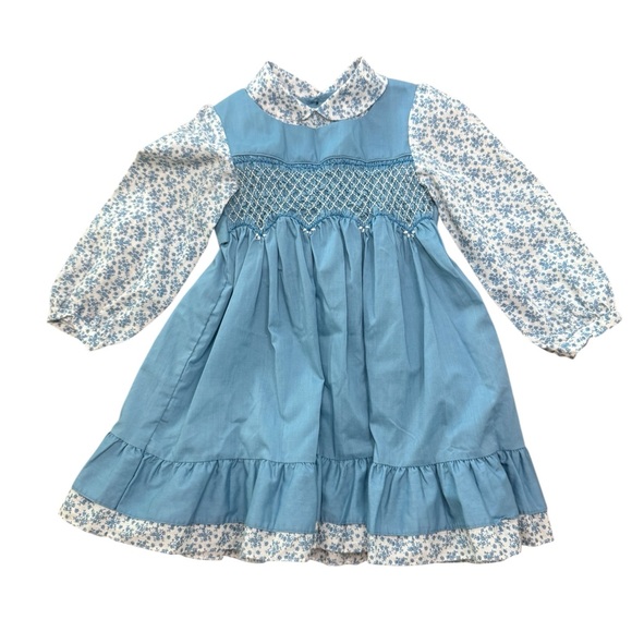 Vintage 80s 90s Winnie the Pooh Disney SEARS Smocked Floral Dress 5T 5 Girls - Picture 1 of 13